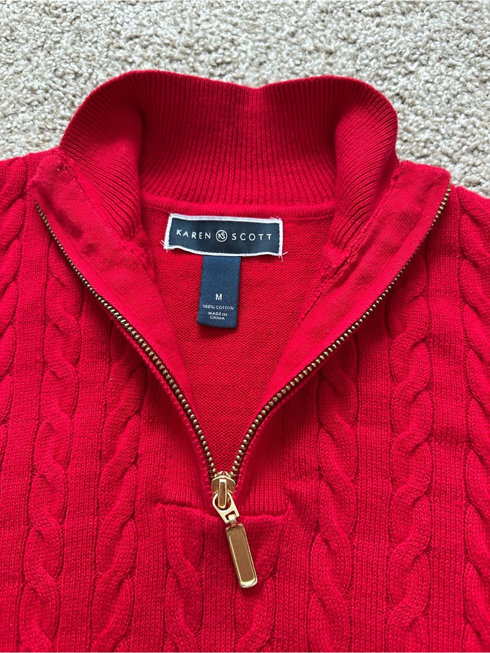 Karen Scott Women’s 100% Cotton Half-Zip Mock Neck Sweater – Size M